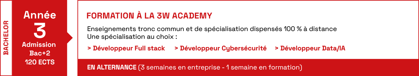 Schéma étude formation développement web année 3 - 3W Academy